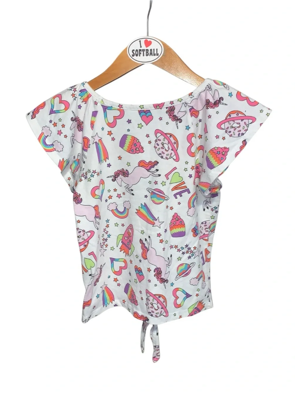 The Children’s place White Unicorn Rainbow Print Short Sleeve Front Tie Top